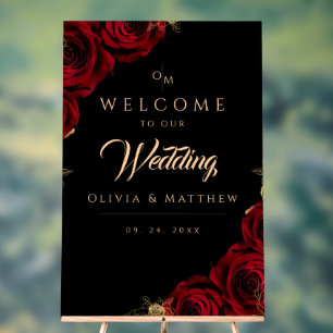Modern Burgundy Roses Welcome Wedding Sign