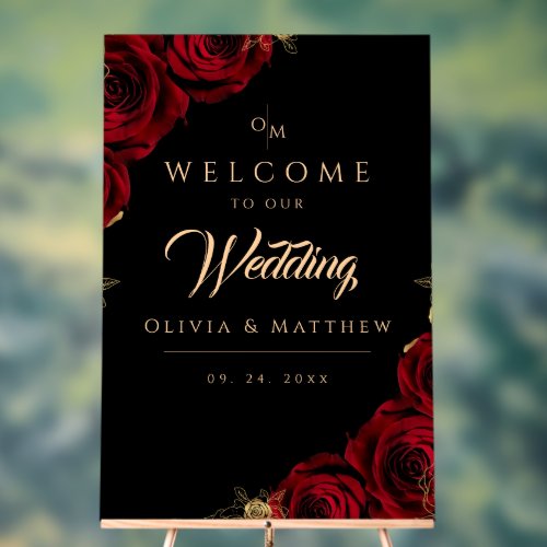 Modern Burgundy Roses Welcome Wedding Sign