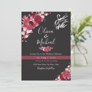 Modern Burgundy ruby wine rose typograph wedding Invitation