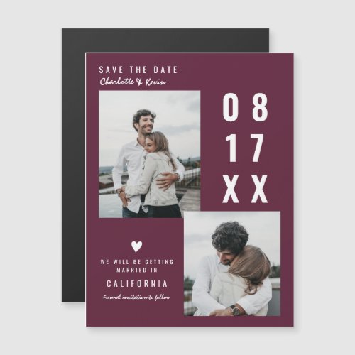 Modern burgundy save the date wedding 2 photos