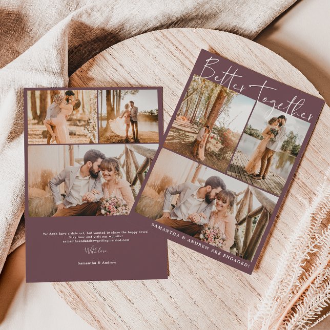 Modern burgundy script chic 6 photos engagement announcement (Creator Uploaded)