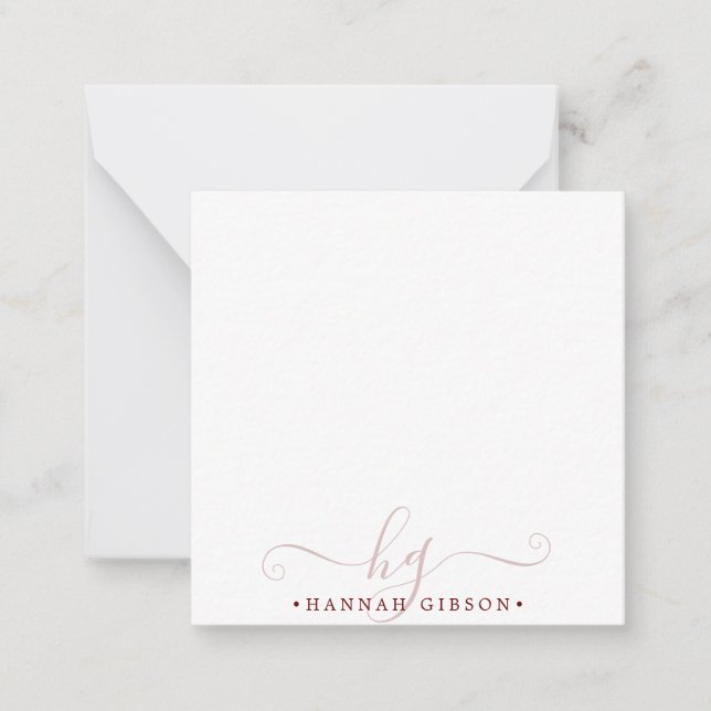 Modern Burgundy Script Initials Monogram Minimal Note Card (Front)