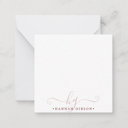 Modern Burgundy Script Initials Monogram Minimal Note Card