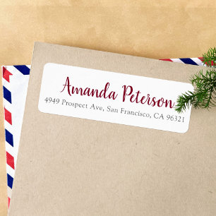 Modern Burgundy Script Name and Address Label