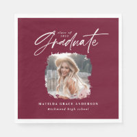 Modern burgundy script photo elegant graduation