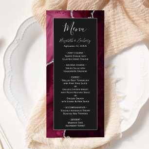 Modern Burgundy Silver Agate Dark Wedding Menu