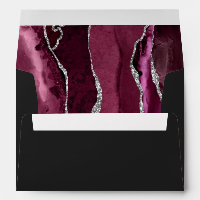 Modern Burgundy Silver Agate Wedding Envelope (Back (Bottom))