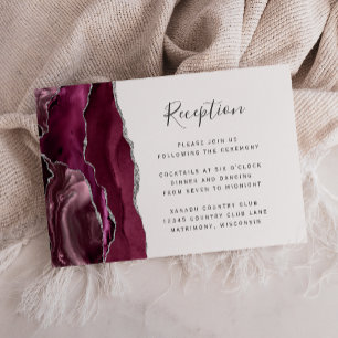 Modern Burgundy Silver Agate Wedding Reception Enclosure Card