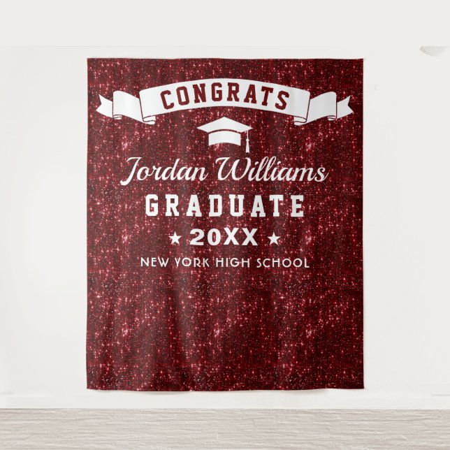 Modern Burgundy Sparkle Graduation Photo Backdrop (Front)