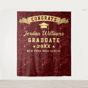 Modern Burgundy Sparkle Graduation Photo Backdrop