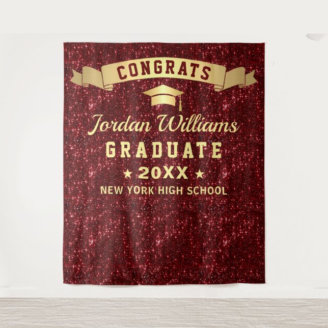 Modern Burgundy Sparkle Graduation Photo Backdrop (Front)