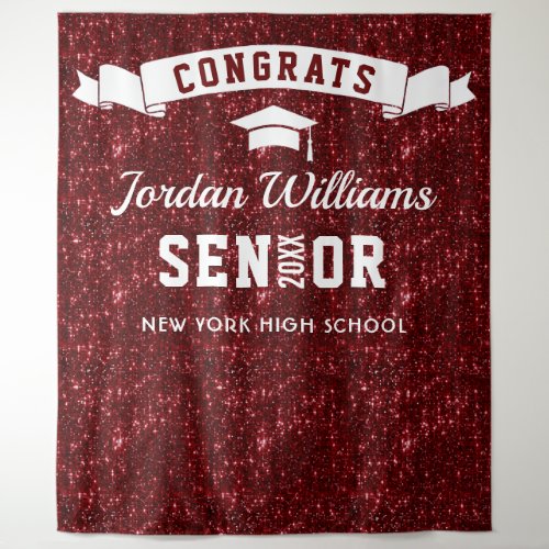 Modern Burgundy Sparkle Graduation Photo Backdrop