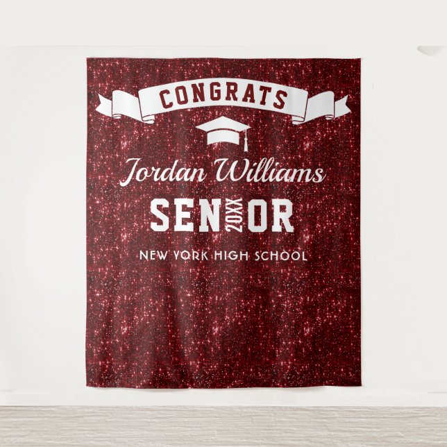 Modern Burgundy Sparkle Graduation Photo Backdrop (Front)