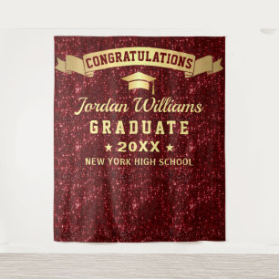 Modern Burgundy Sparkle Graduation Photo Backdrop