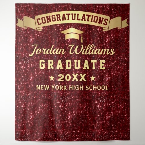 Modern Burgundy Sparkle Graduation Photo Backdrop