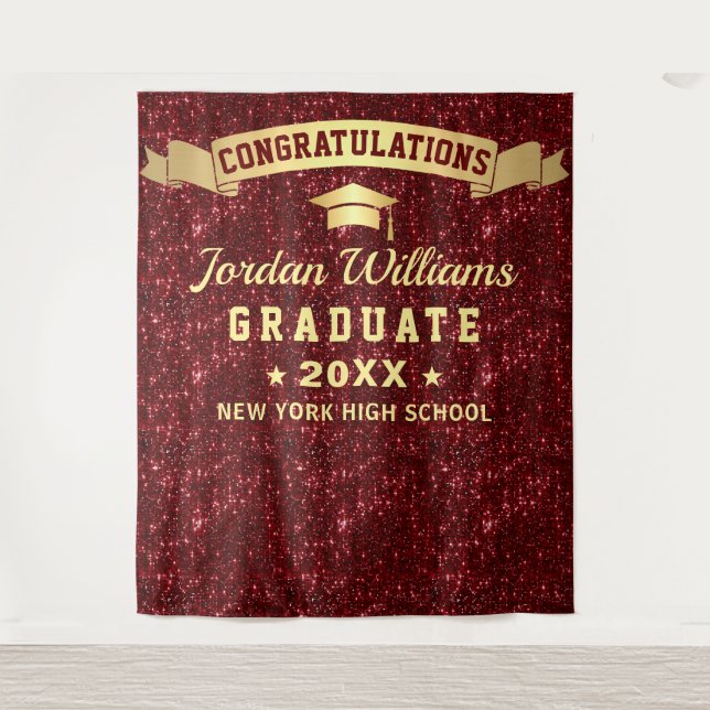 Modern Burgundy Sparkle Graduation Photo Backdrop (Front)