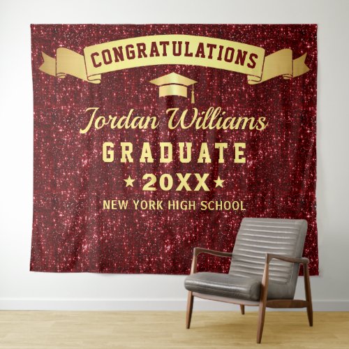 Modern Burgundy Sparkle Graduation Photo Backdrop