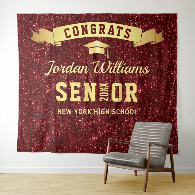 Modern Burgundy Sparkle Graduation Photo Backdrop (In Situ (Horizontal))