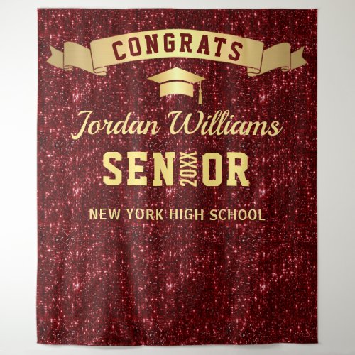 Modern Burgundy Sparkle Graduation Photo Backdrop