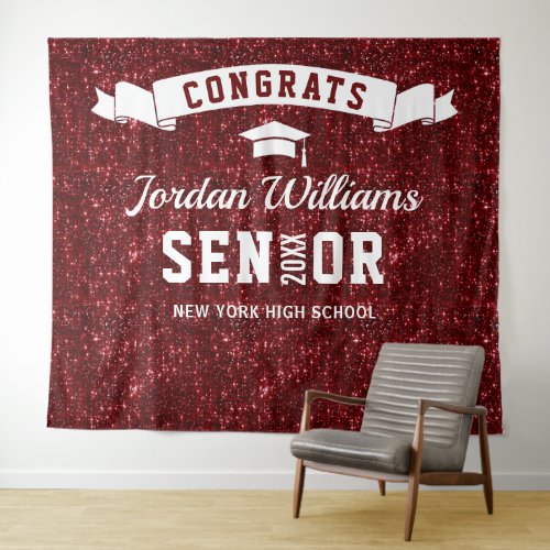 Modern Burgundy Sparkle Graduation Photo Backdrop