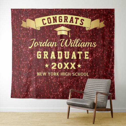 Modern Burgundy Sparkle Graduation Photo Backdrop