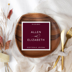 Modern Burgundy Stylish Personalized Wedding Napkins