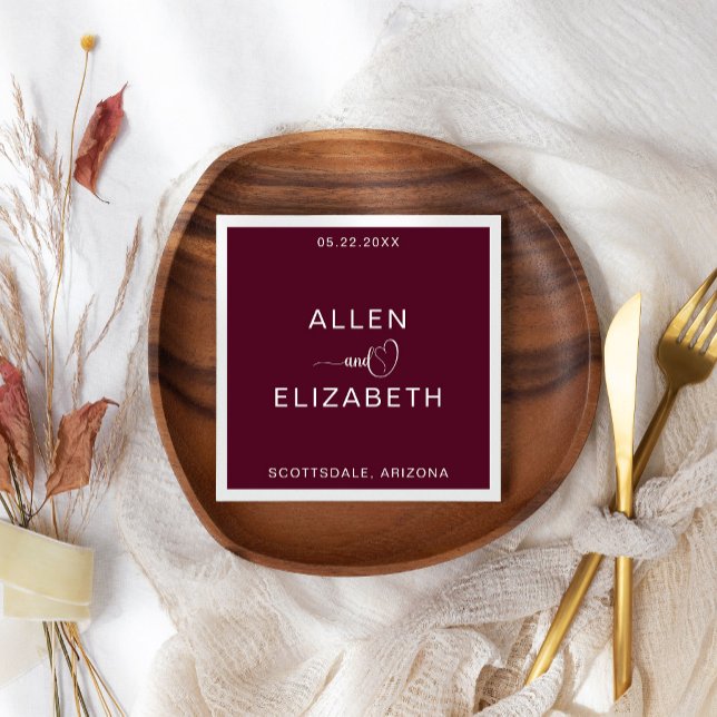 Modern Burgundy Stylish Personalized Wedding Napkins (Creator Uploaded)