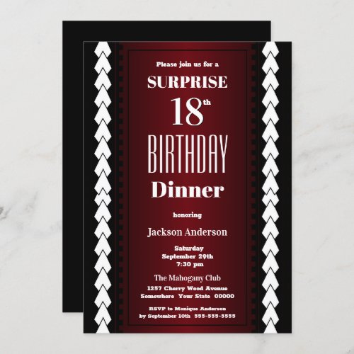 Modern Burgundy Surprise 18th Birthday Dinner Invitation