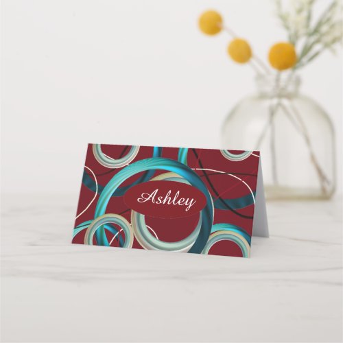 Modern Burgundy Swirl Seating Place Card