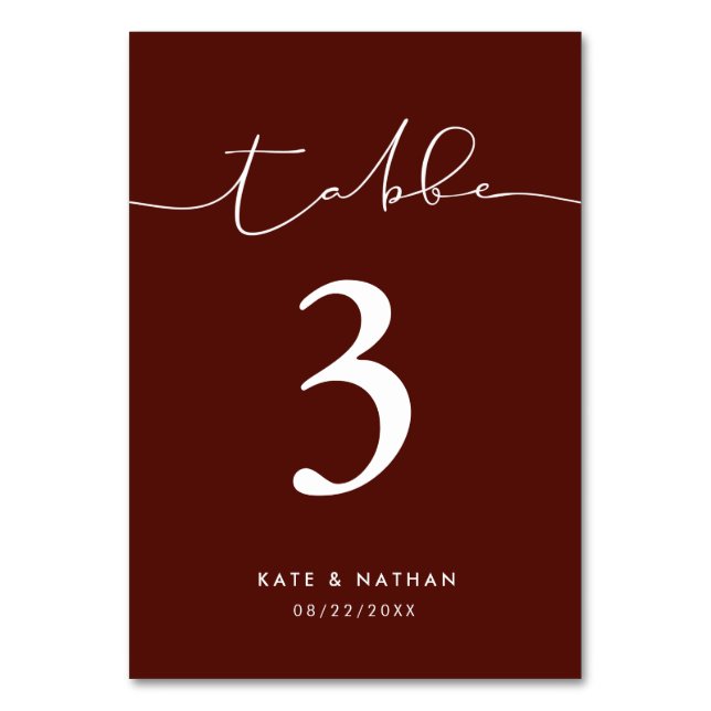 Modern Burgundy Table Number (Front)