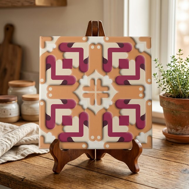 Modern Burgundy Terracotta Symmetrical Geometric Ceramic Tile (Creator Uploaded)
