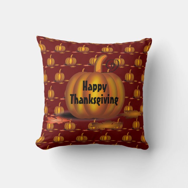Modern Burgundy Thanksgiving Pumpkin Throw Pillow (Front)