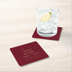 Modern Burgundy The Night Before Rehearsal Dinner Square Paper Coaster
