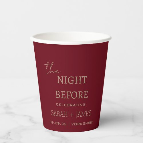 Modern Burgundy the Night Before Wedding Party   Paper Cups