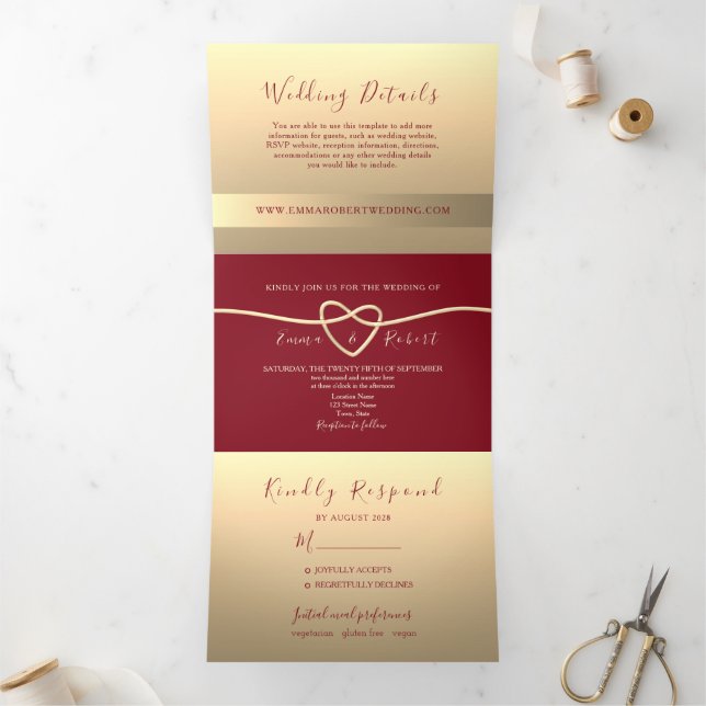 Modern Burgundy Tri-Fold Invitation (Inside)