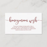 Modern Burgundy typeface, Wedding Honeymoon Wish Enclosure Card<br><div class="desc">This is the Modern Burgundy Script romance typeface font,  Wedding Enclosure Card. You can change the font colours,  and add your wedding details in the matching font / lettering. #TeeshaDerrick</div>