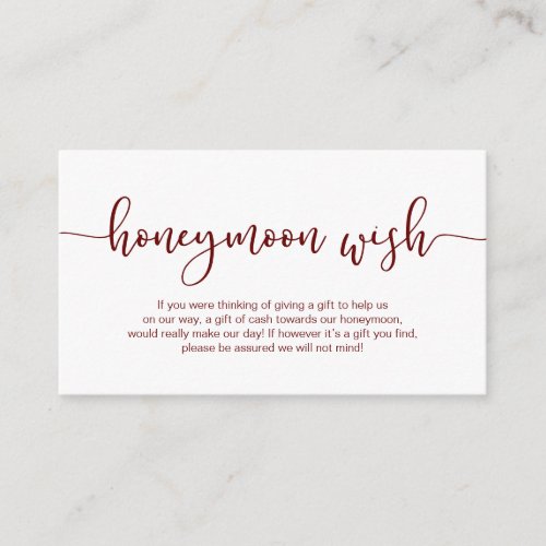 Modern Burgundy typeface Wedding Honeymoon Wish Enclosure Card