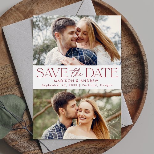 Modern Burgundy Typography 2 Photo Save The Date
