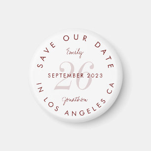Modern Burgundy Typography Save The Date Magnet