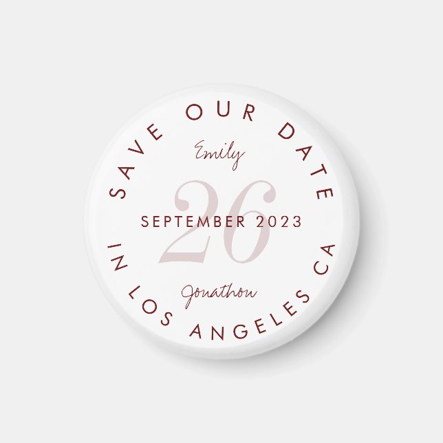 Modern Burgundy Typography Save The Date Magnet (Front)