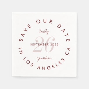 Modern Burgundy Typography Save The Date Napkins