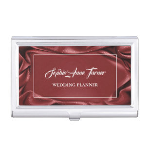 Modern Burgundy Velvet White Wedding Planner Business Card Case