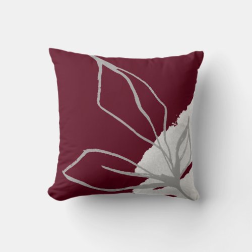 Modern Burgundy Watercolor Botanical Throw Pillow