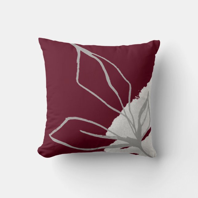 Modern Burgundy Watercolor Botanical Throw Pillow (Front)