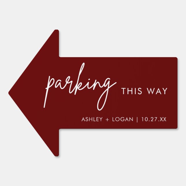 Modern Burgundy Wedding Parking This Way Arrow Sign (Front)