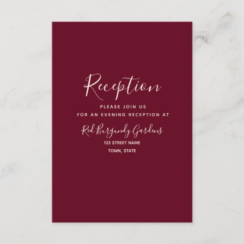 Modern Burgundy Wedding Reception Enclosure Card