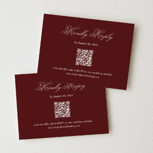 Modern Burgundy Wedding RSVP Qr Code Enclosure Card