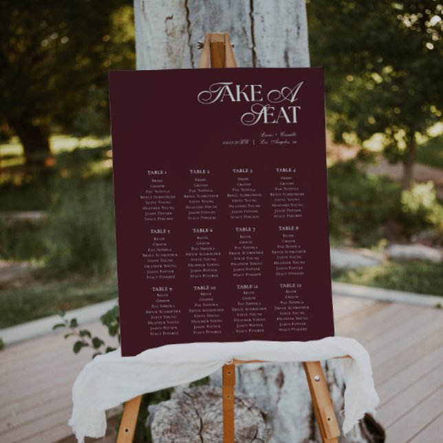 Modern Burgundy Wedding Seating Chart Foam Board (Creator Uploaded)