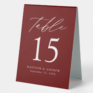 Modern Burgundy Wedding Table Number Tent