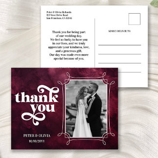 Modern Burgundy Wedding Thank You Photo Postcard